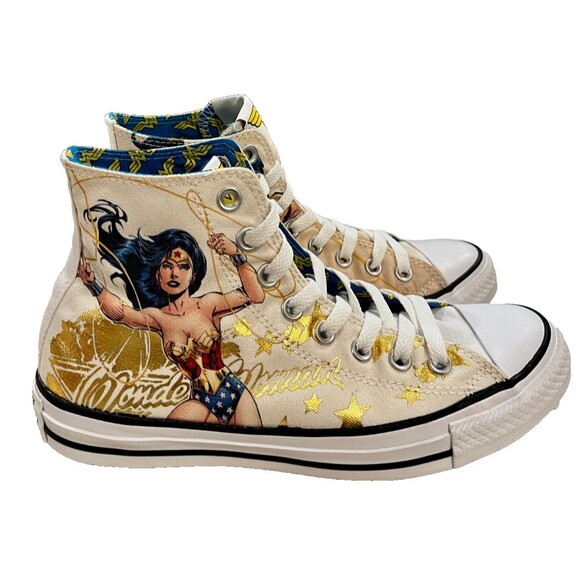 Converse Size 8.5 All Star WONDER WOMAN Print DC Comics Hi Top Sneaker Unisex - Picture 7 of 13
